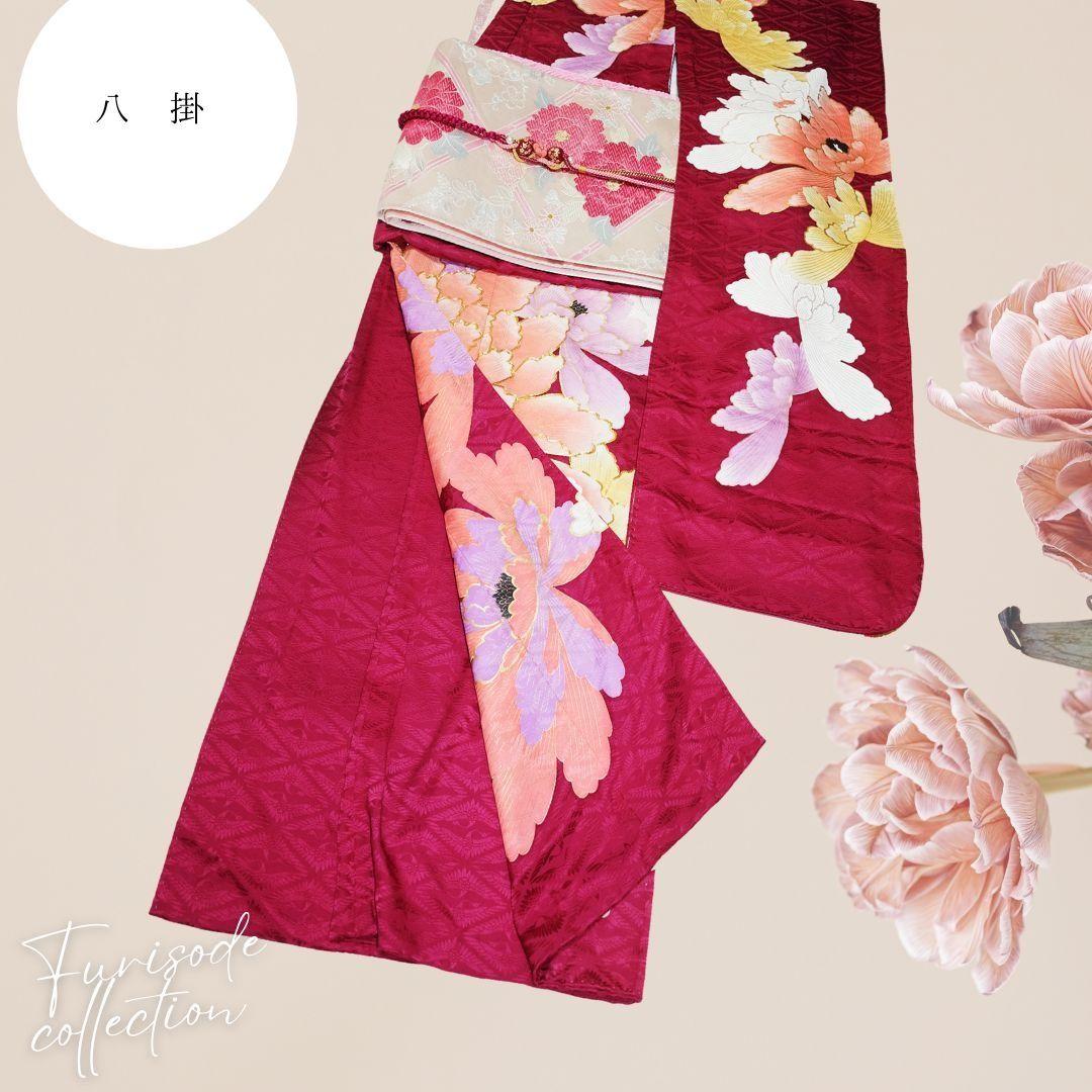 振袖フルセット　ワインレッド／大柄牡丹　成人式