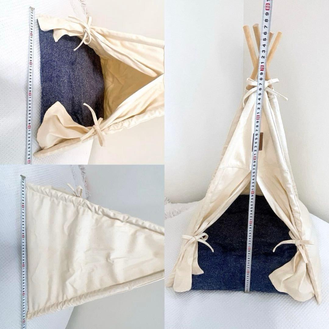 新品テント型ペットハウスCAINSカインズ猫ペット用テント ティピー紺ネイビー白