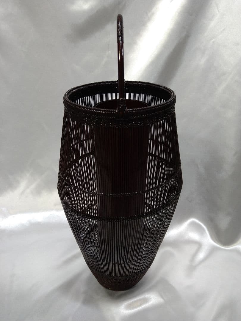 【稀少品】二代田辺竹雲斎 千集編瓜形 花籠 竹工芸品 美品 新品 芸術品