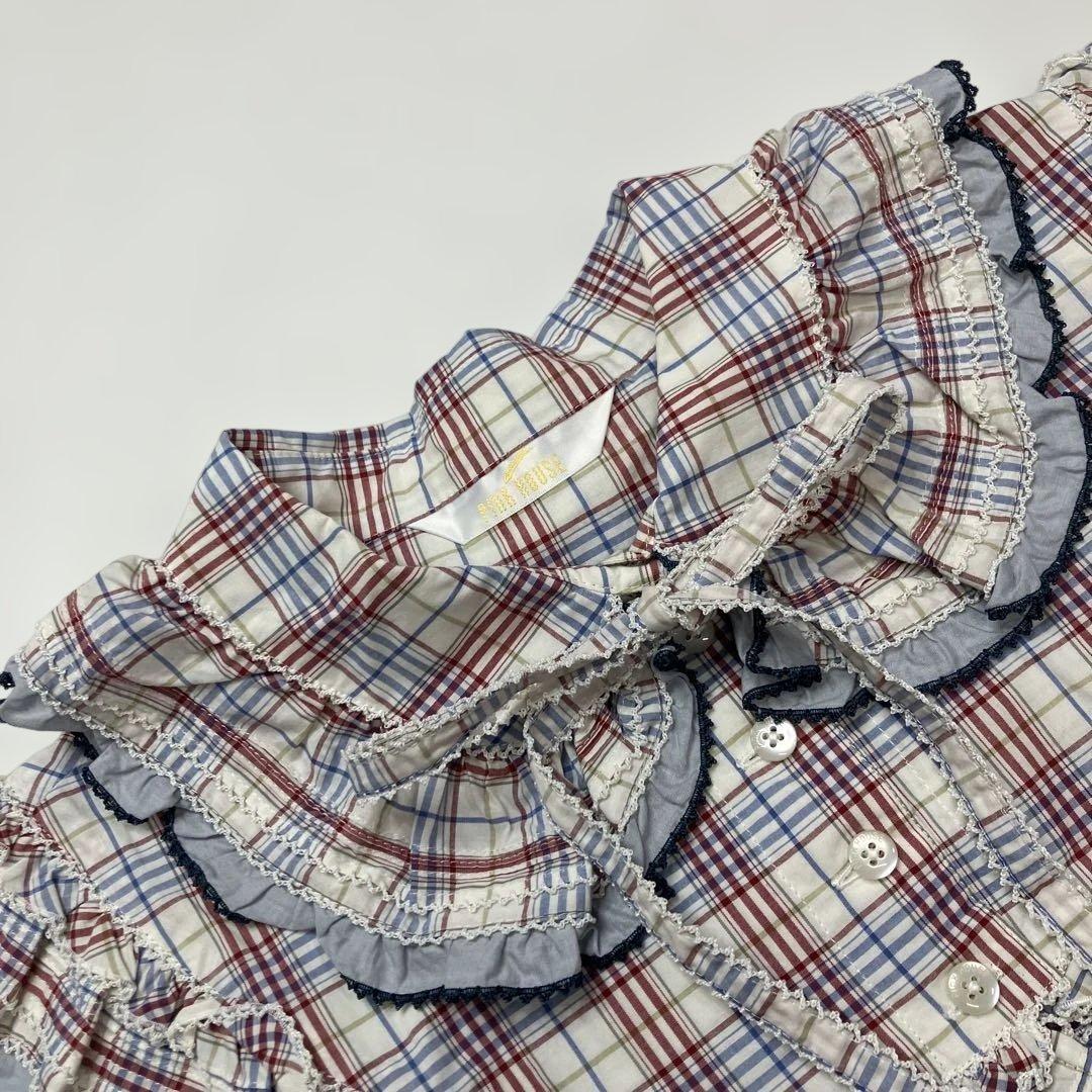 【試し付けのみ】ピンクハウス ブルー系チェック くまちゃん刺繍 ケープ/2021