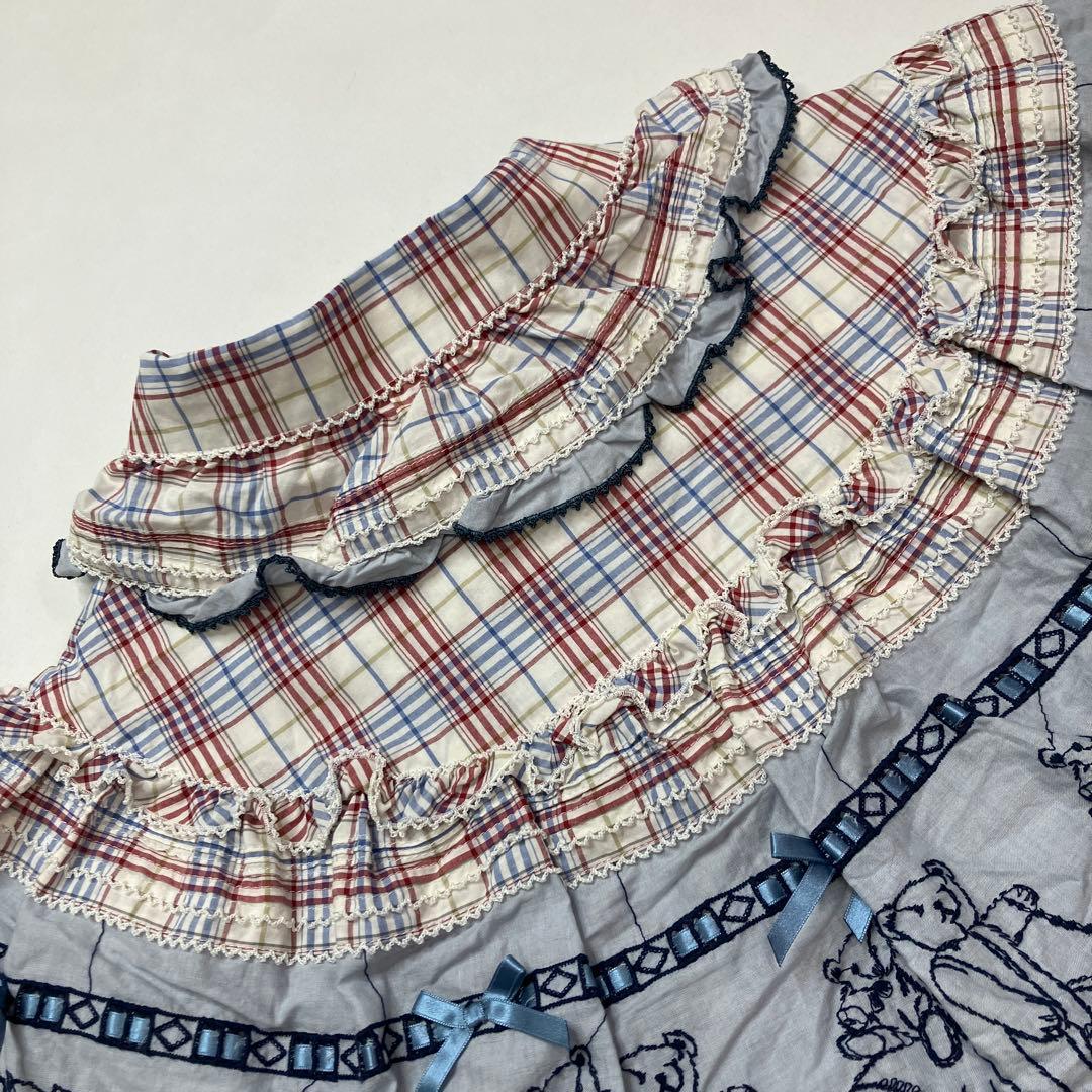 【試し付けのみ】ピンクハウス ブルー系チェック くまちゃん刺繍 ケープ/2021