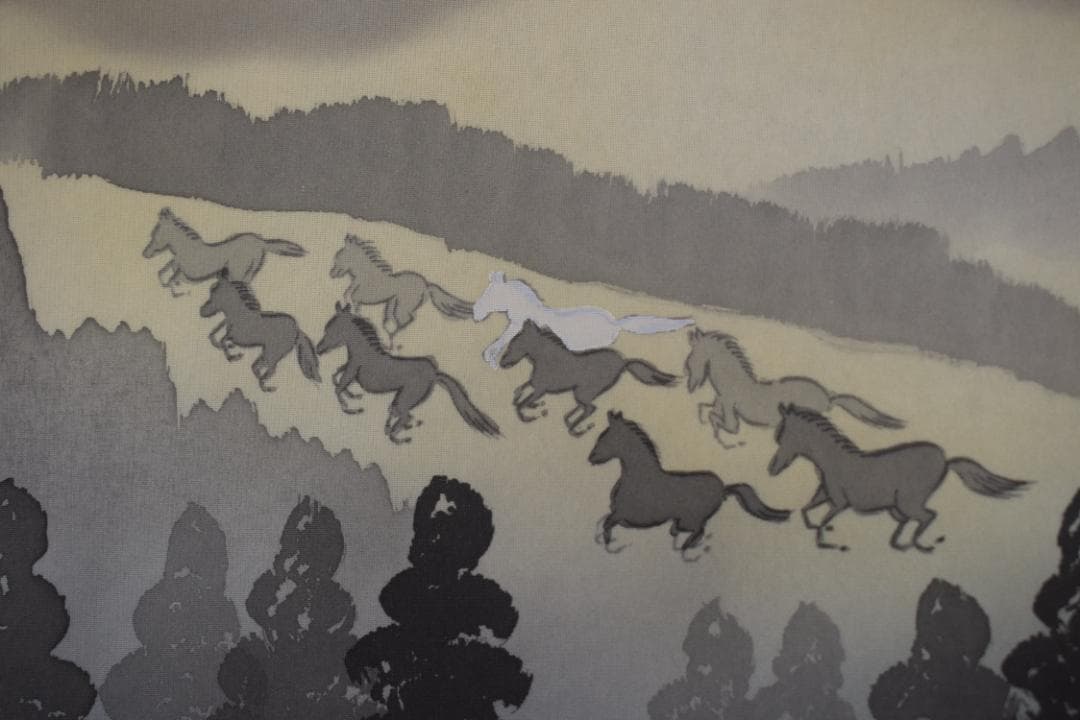 岩嶺/赤富士七福神図/祝事山水人物図/掛軸☆宝船☆Z-609