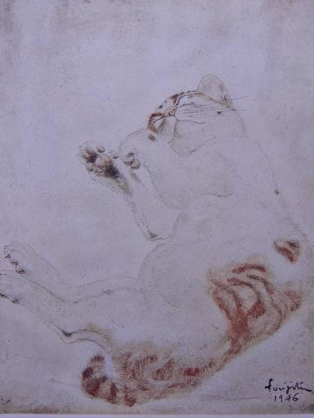 藤田嗣治、猫、希少な画集より、新品高級額・額装付、状態良好