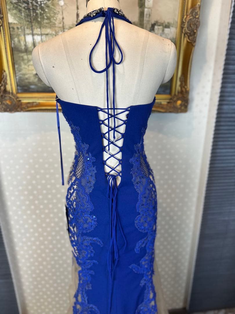 ブルー ビーズ装飾 マーメイドドレス