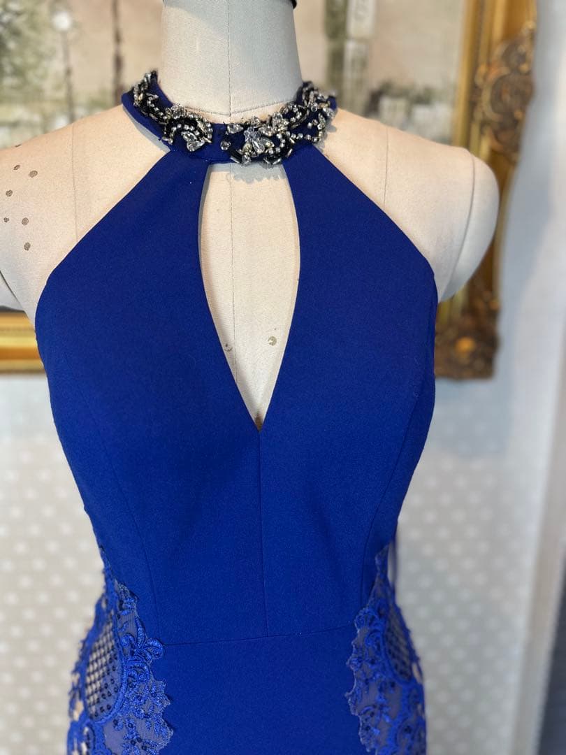 ブルー ビーズ装飾 マーメイドドレス