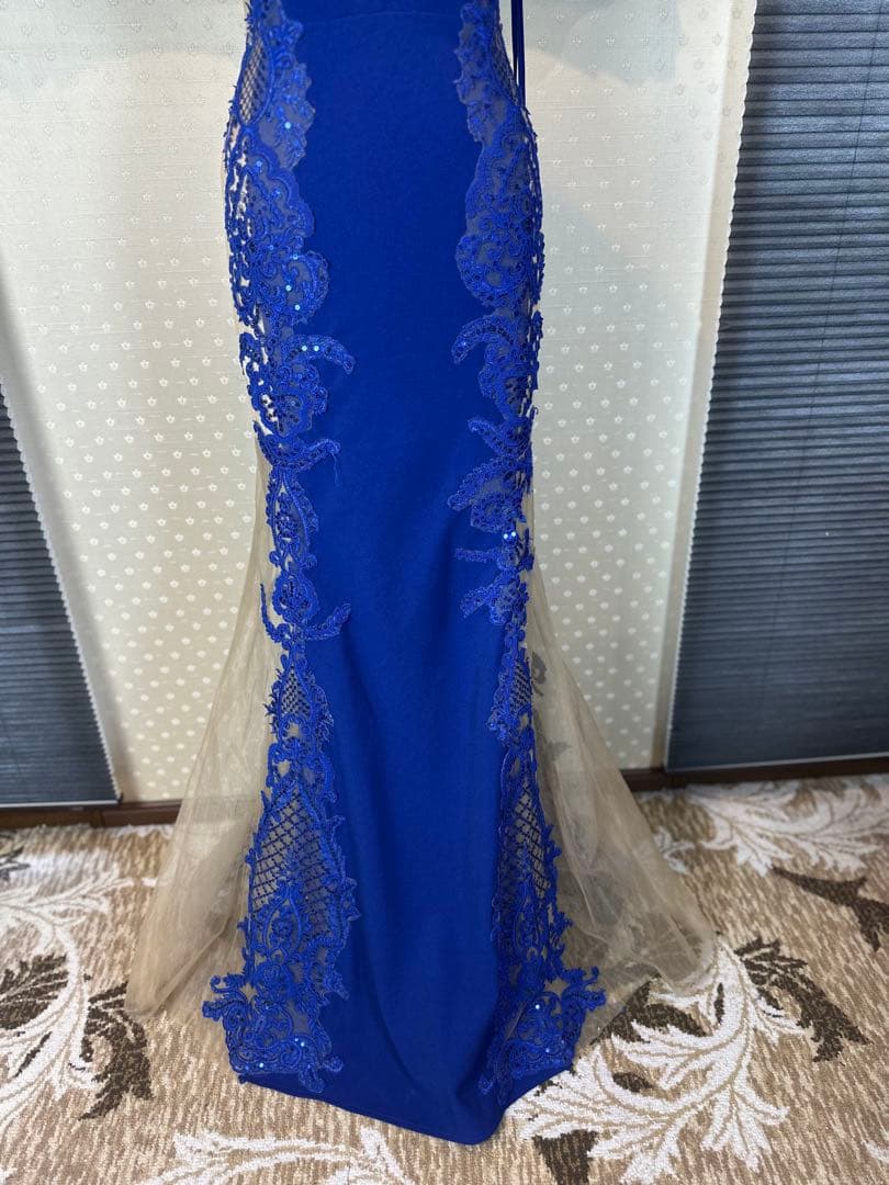 ブルー ビーズ装飾 マーメイドドレス