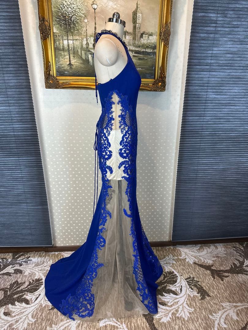 ブルー ビーズ装飾 マーメイドドレス