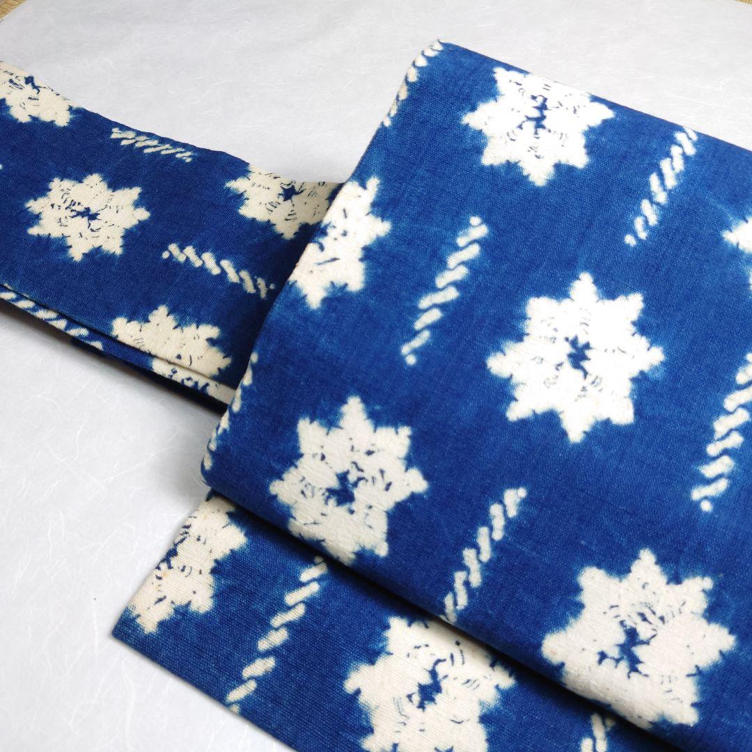 木綿 名古屋帯 藍染 絞り 工芸品 雰囲気あり 極上 逸品 訳あり