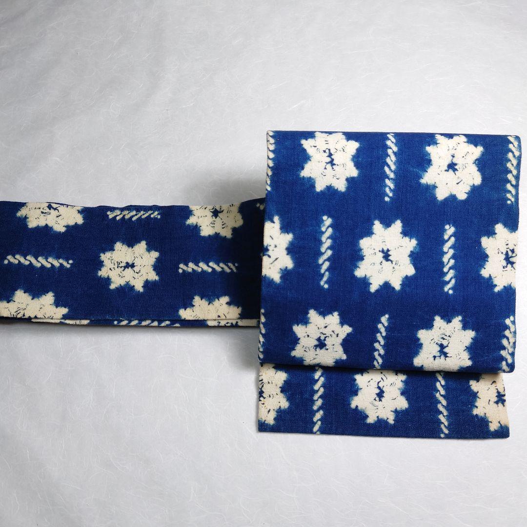 木綿 名古屋帯 藍染 絞り 工芸品 雰囲気あり 極上 逸品 訳あり