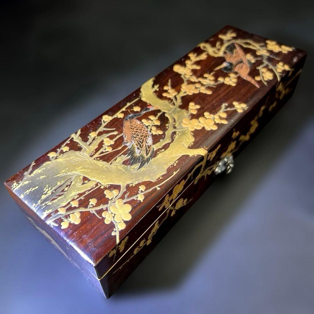 時代　木製蒔絵筆箱　縦21.5㎝　東Y7-1125☆2Fトコチ