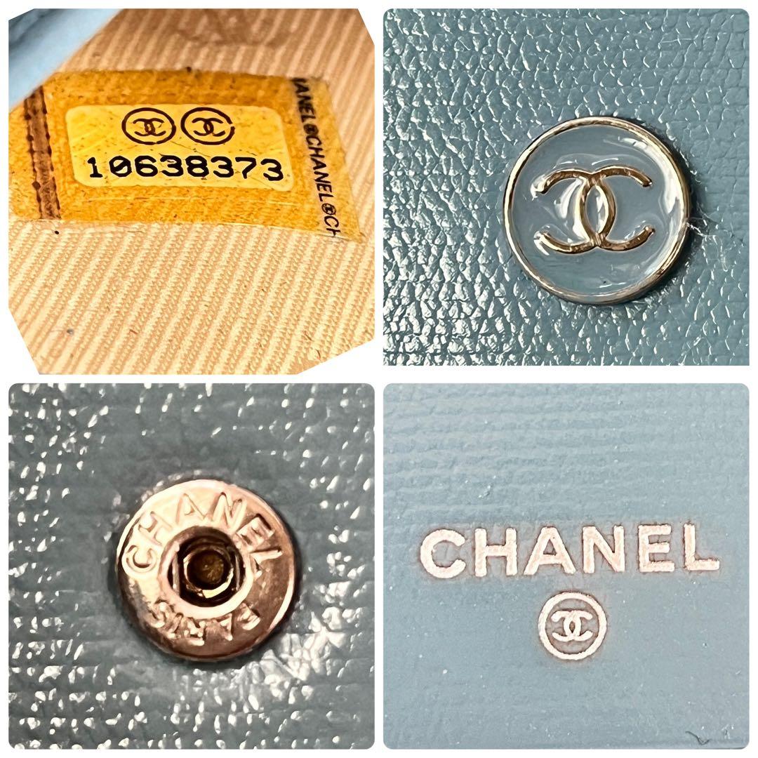 CHANEL 折り財布　ココマーク　ココボタン　水色　レディース