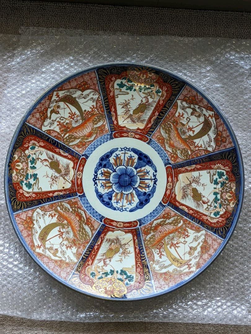 ♦江戸時代 古伊万里 染付 金襴手八窓宝船文大皿 コレクション骨董品アンティーク