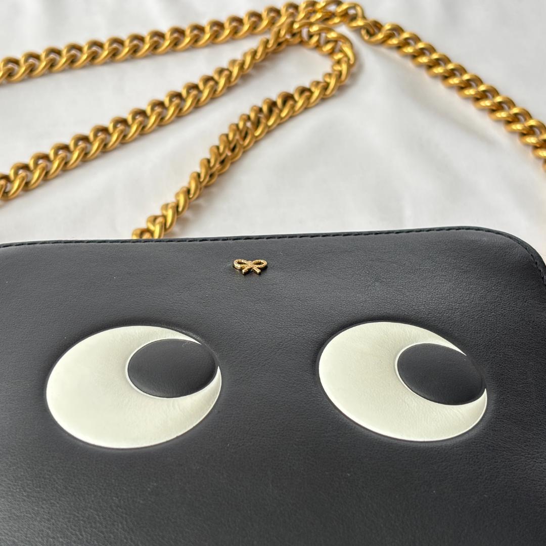 極美品 アニヤハインドマーチ レザー ショルダーバッグ チェーン ブラック