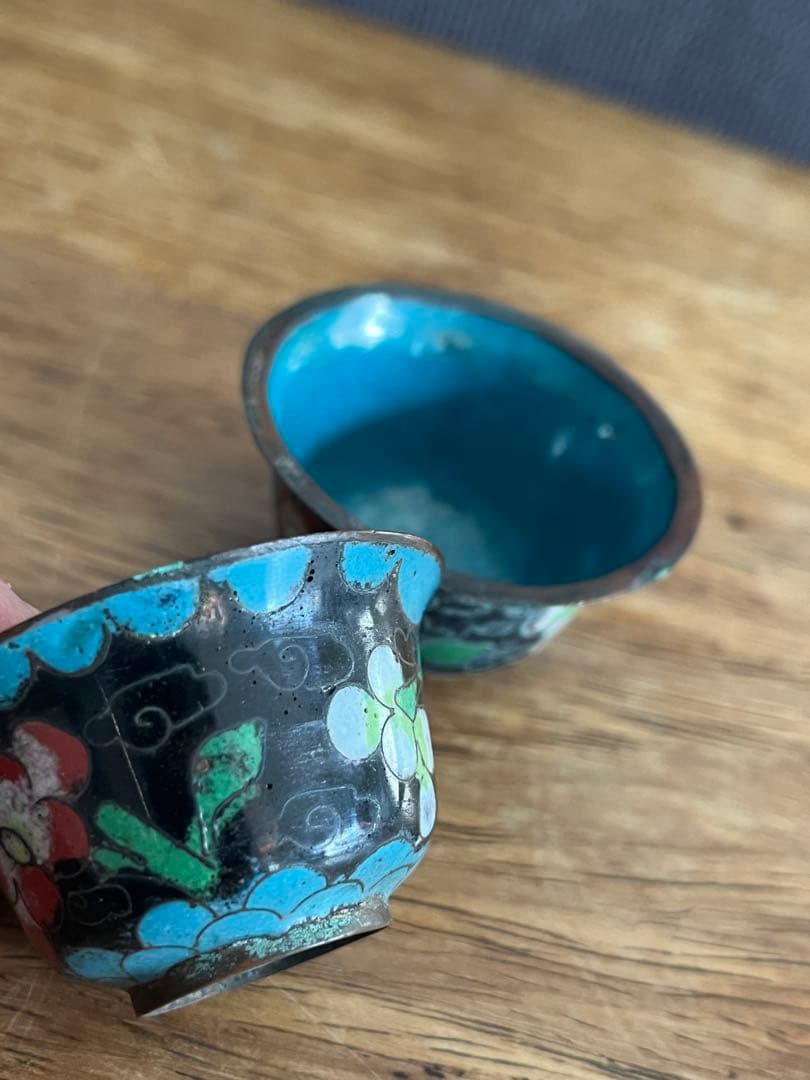 清朝末期 中華民国時代 中国七宝 七宝焼　ガラス工芸 お猪口 中国古美術