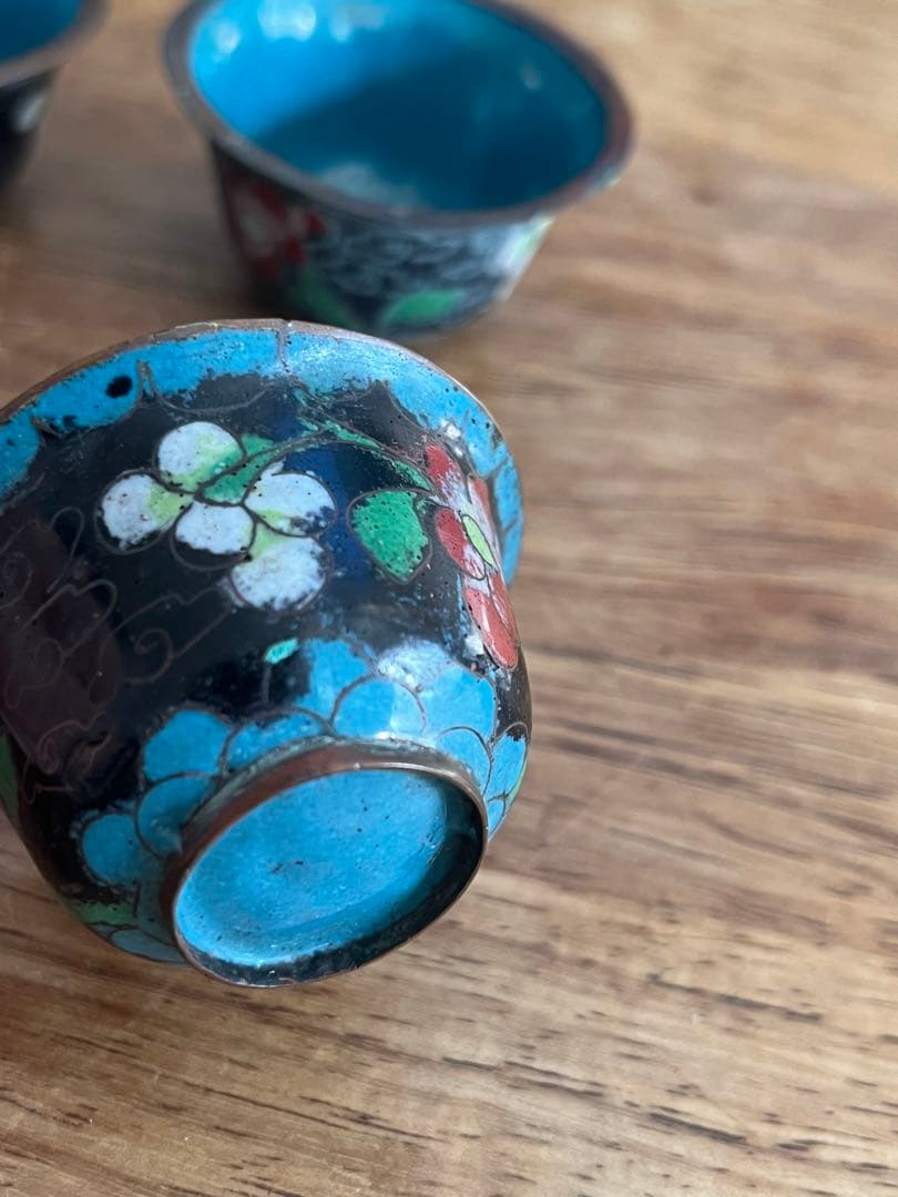 清朝末期 中華民国時代 中国七宝 七宝焼　ガラス工芸 お猪口 中国古美術