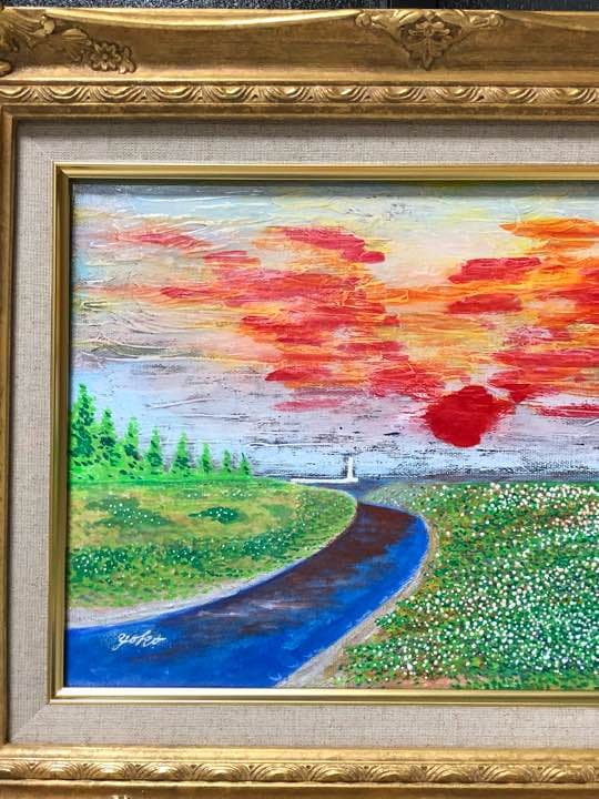 「情熱が燃えている……夕映えの一瞬」原画 本物 一点物 絵画 yoko