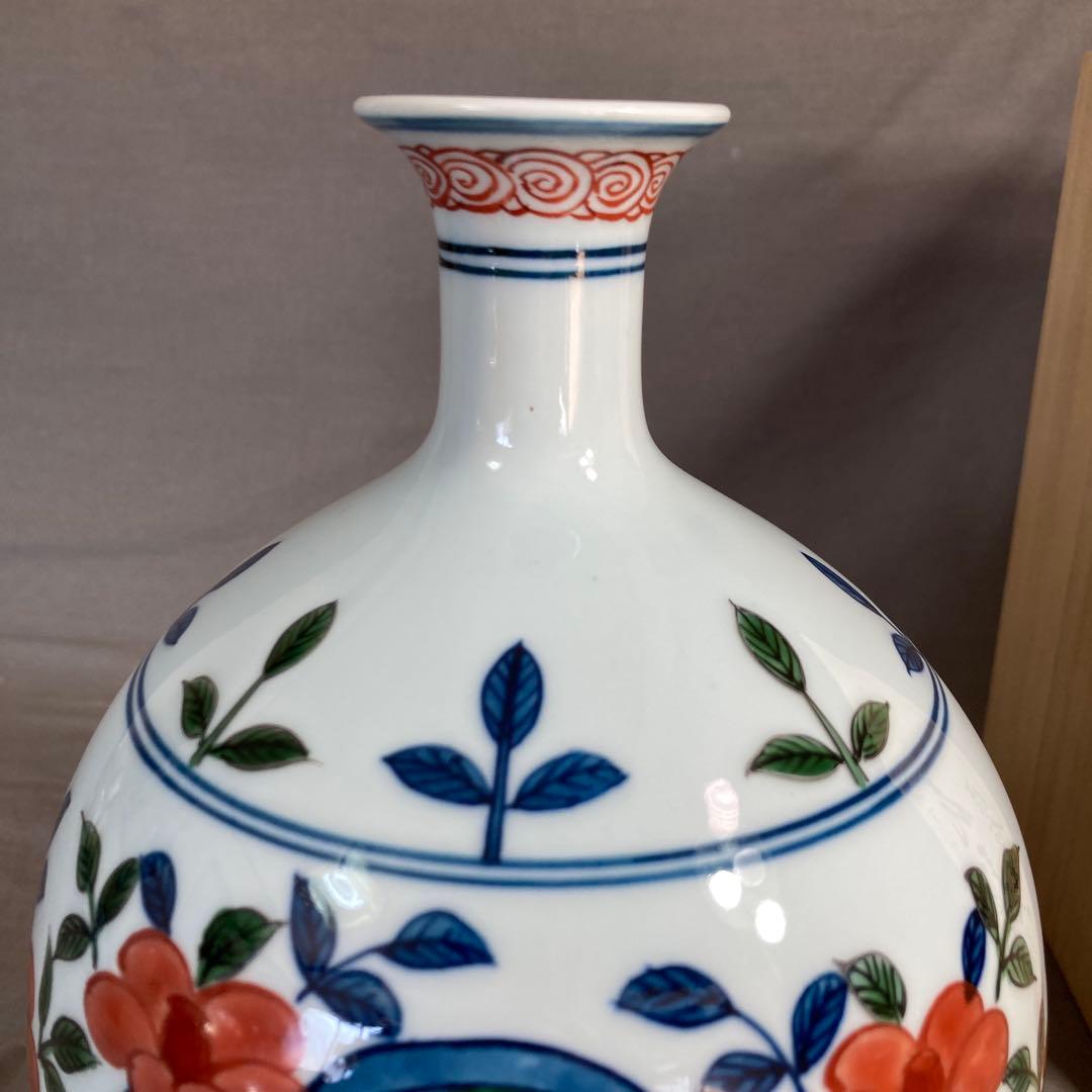 【源右衛門】古伊万里の伝統　日本の名窯　舘林源右衛門作　染錦古伊万里椿絵　花瓶