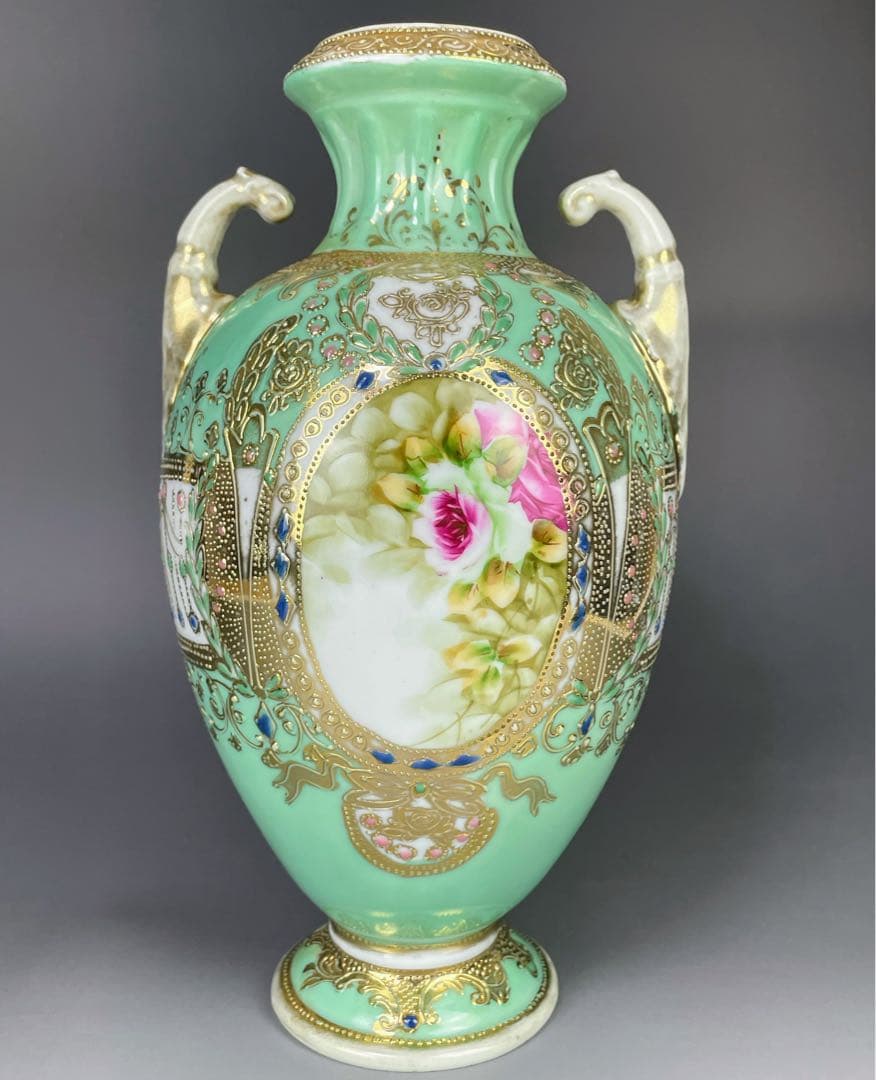 【大型】オールドノリタケ ２６㎝ アールヌーボー 薔薇紋花瓶 ジュエル ジュール