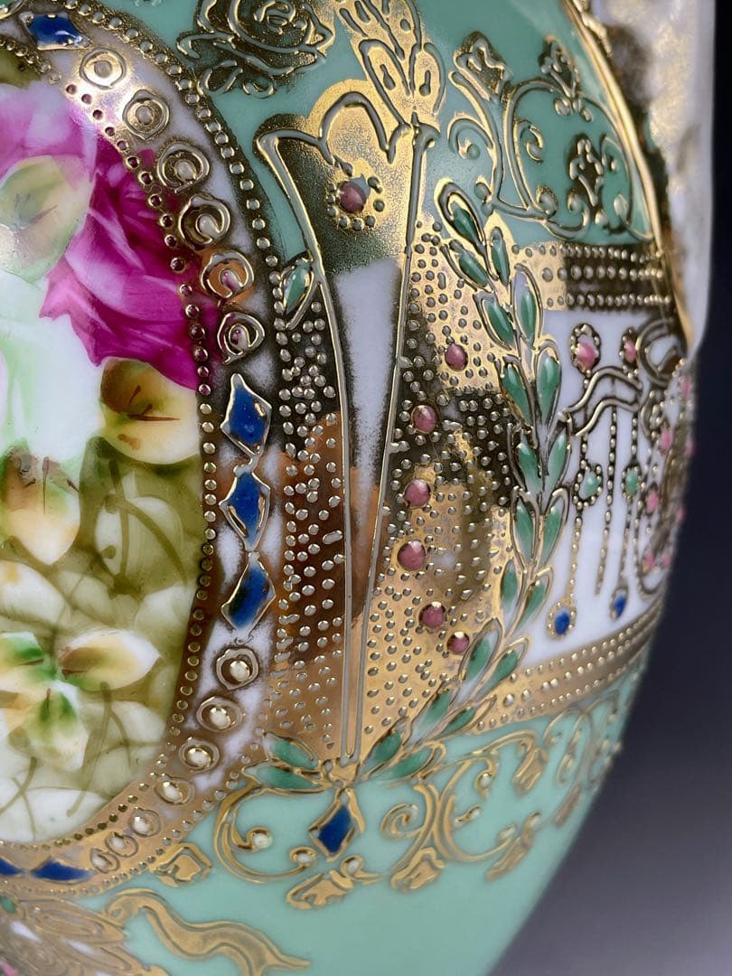 【大型】オールドノリタケ ２６㎝ アールヌーボー 薔薇紋花瓶 ジュエル ジュール