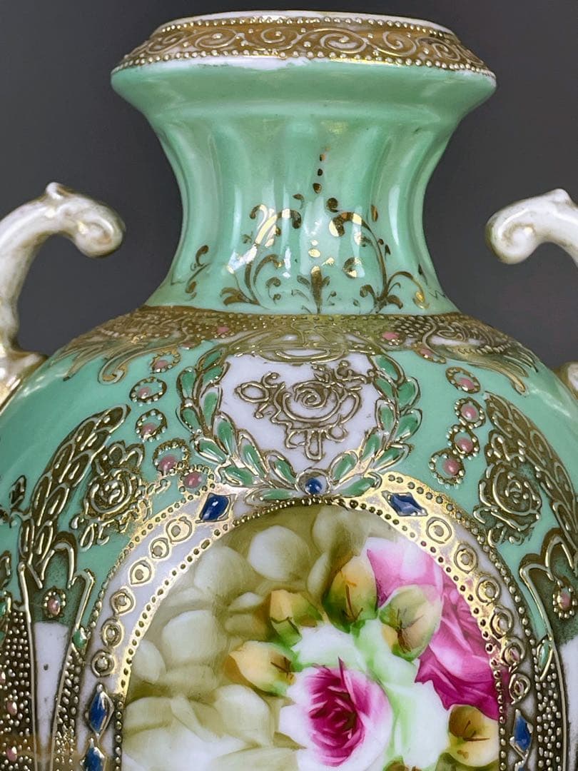 【大型】オールドノリタケ ２６㎝ アールヌーボー 薔薇紋花瓶 ジュエル ジュール