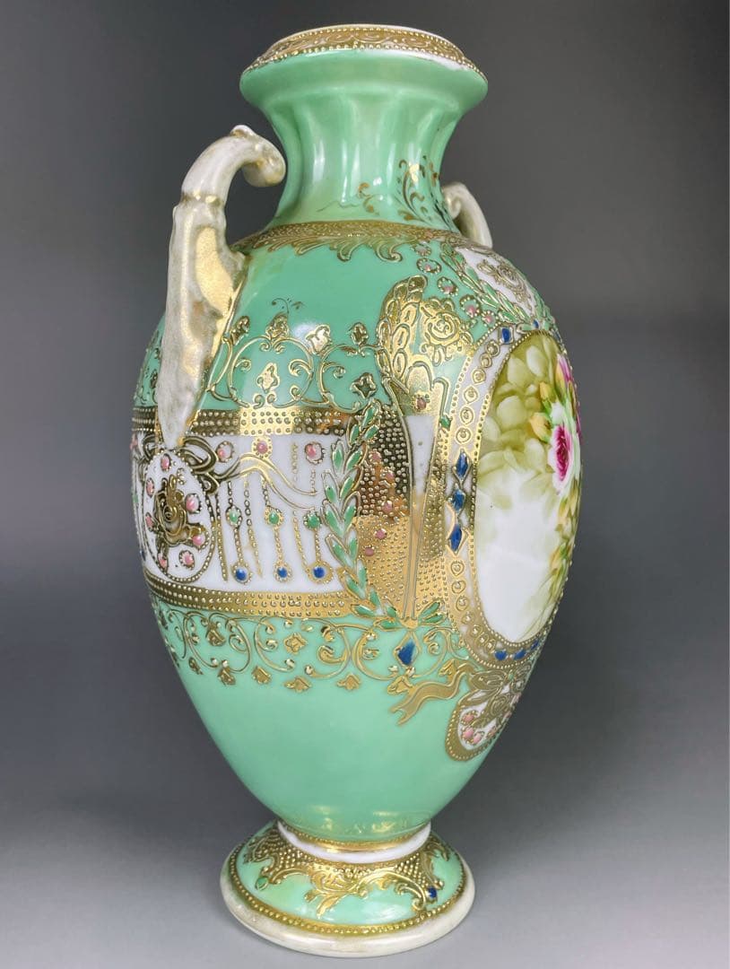 【大型】オールドノリタケ ２６㎝ アールヌーボー 薔薇紋花瓶 ジュエル ジュール