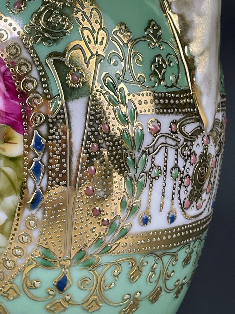 【大型】オールドノリタケ ２６㎝ アールヌーボー 薔薇紋花瓶 ジュエル ジュール