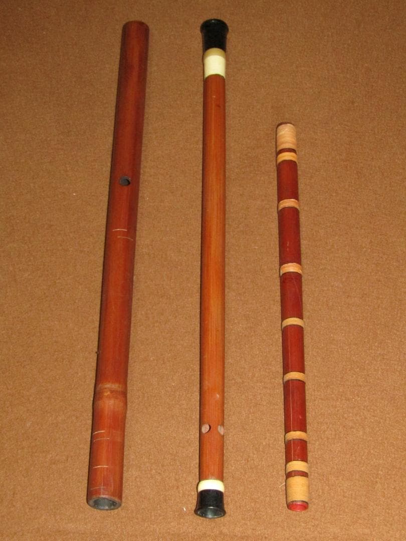 【煤篠竹　篠笛　久保井朗童在銘　明笛・尺八　全三本】和楽器