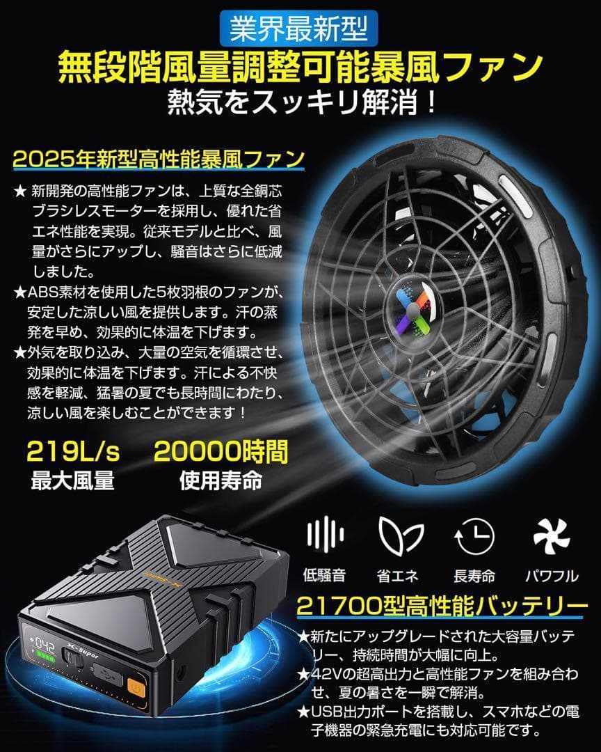 【R1648-33-120】42V超高出力 超強風作業服 ファンバッテリーセット