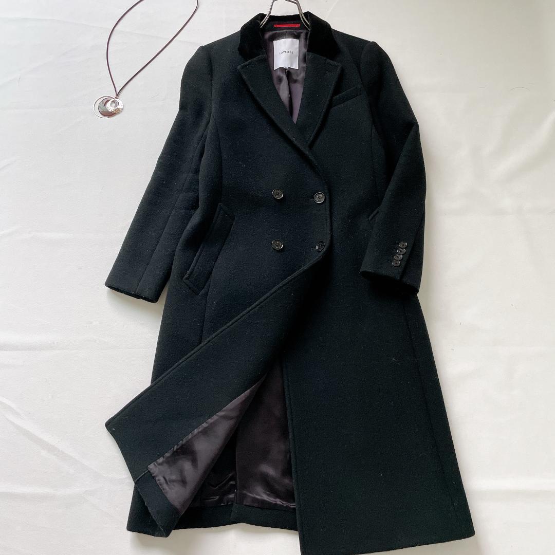 【美品】LOVELESSチェスターコート　ダブル ウールメルトン 上衿ベルベット