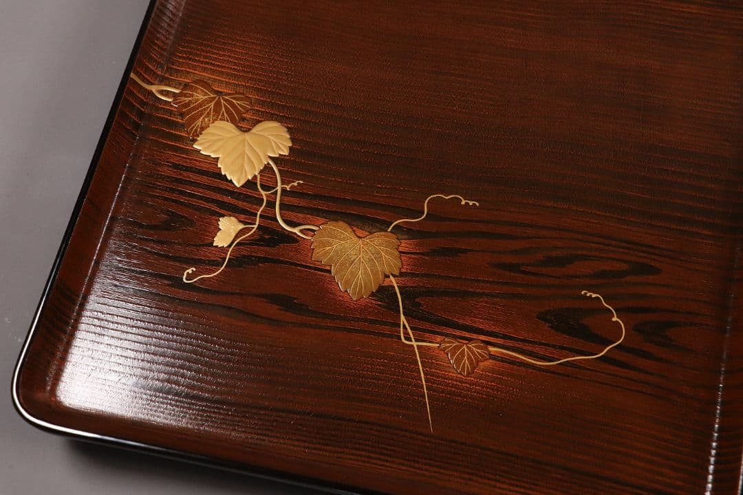 CL76 能登輪島塗 蔦金蒔絵 欅地 木地呂塗 足付四方膳 五客 木製漆器