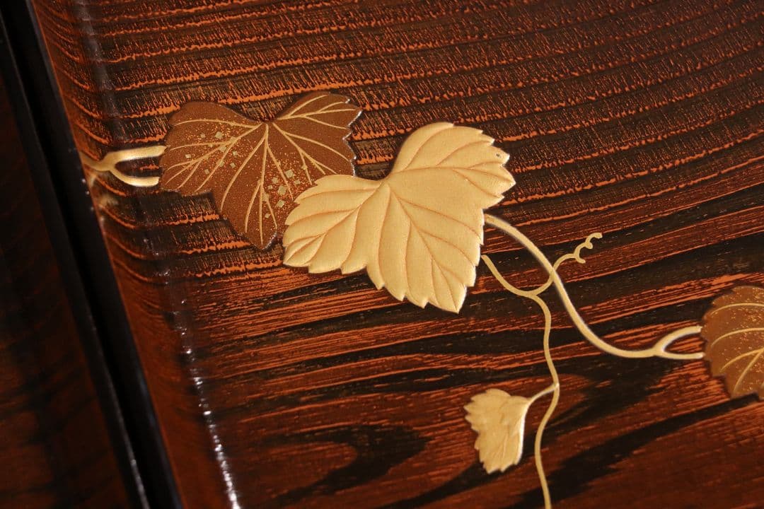 CL76 能登輪島塗 蔦金蒔絵 欅地 木地呂塗 足付四方膳 五客 木製漆器