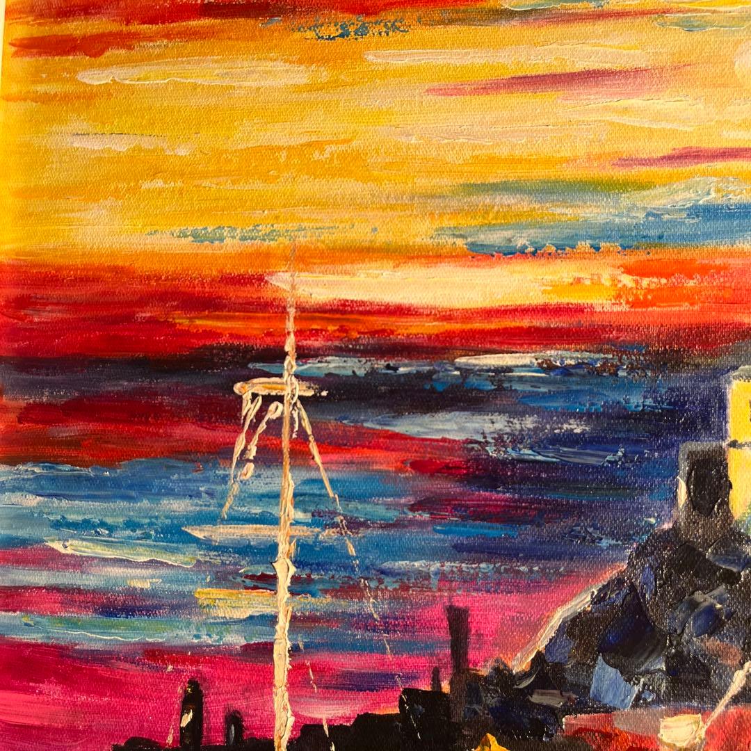 手書き油絵 モンサン・ミッシェル 額付 肉筆絵画 インテリア 油彩画