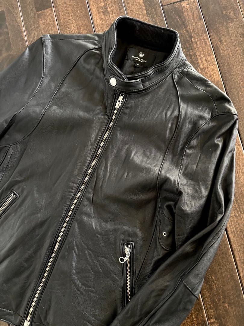 BEAUTY&YOUTH/シープレザー シングル ライダースJKT ブラック M