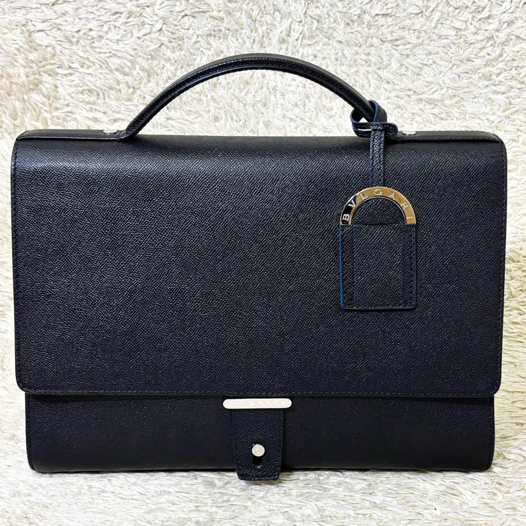 【未使用級】ブルガリ ビジネスバッグ グレインカーフ 2室 ブラック メンズ