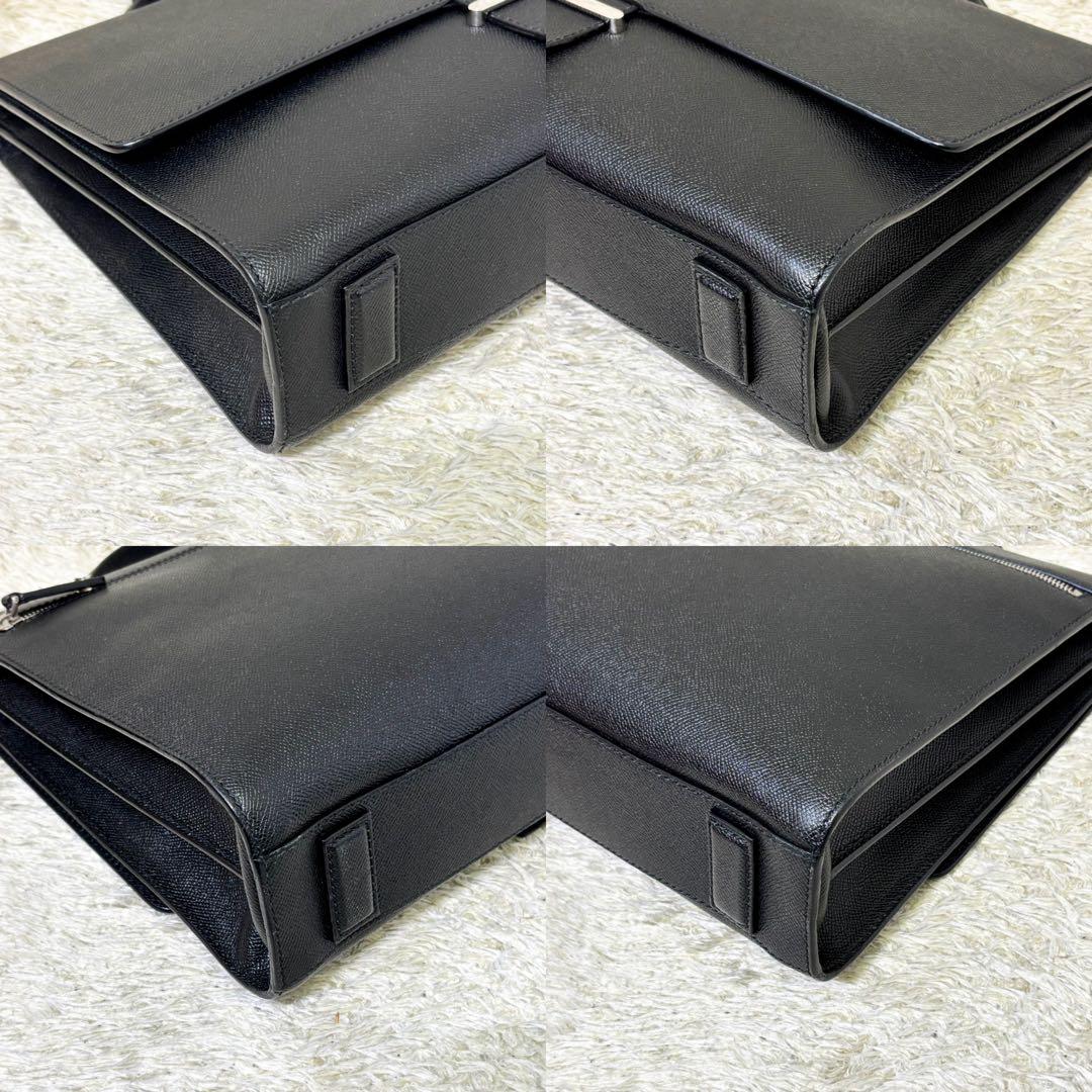 【未使用級】ブルガリ ビジネスバッグ グレインカーフ 2室 ブラック メンズ
