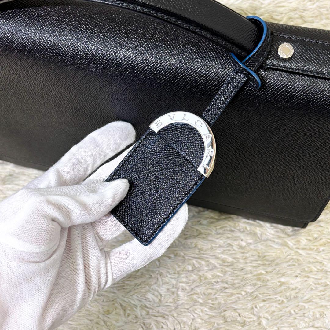 【未使用級】ブルガリ ビジネスバッグ グレインカーフ 2室 ブラック メンズ