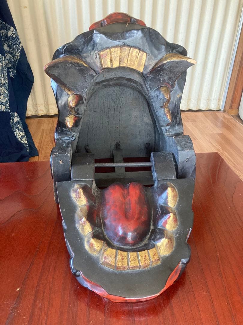 獅子頭 獅子舞 木製 特大 工芸品 骨董品 祭り