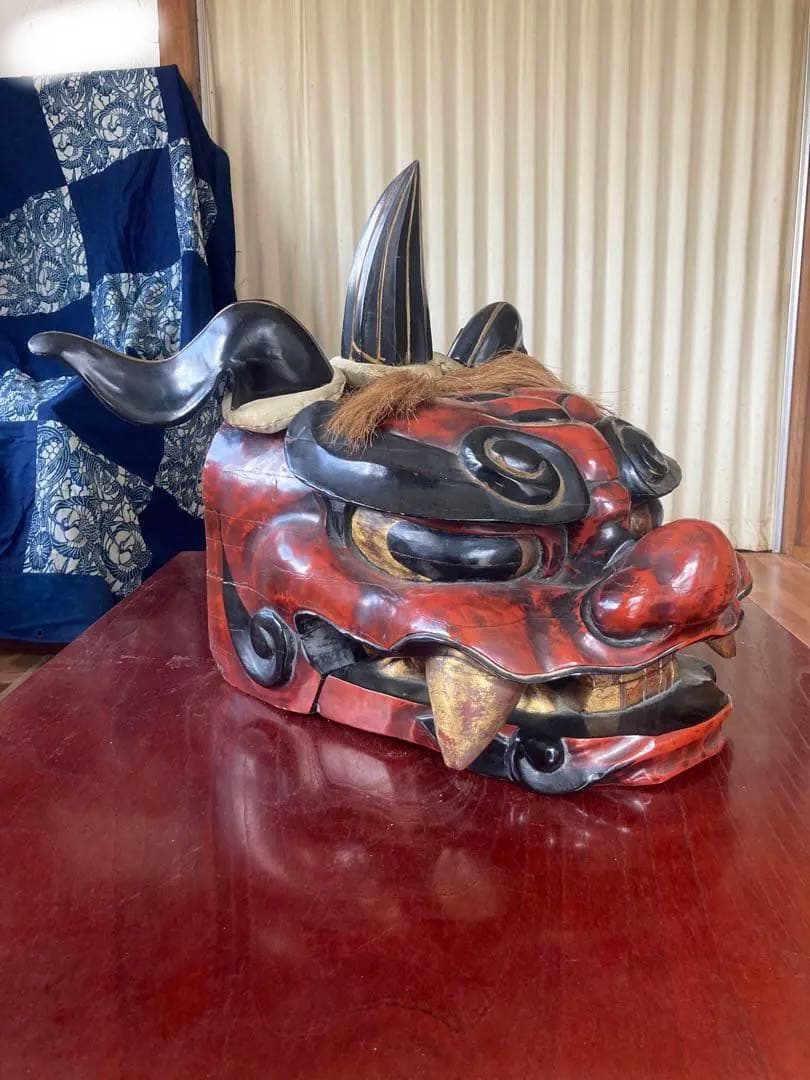 獅子頭 獅子舞 木製 特大 工芸品 骨董品 祭り