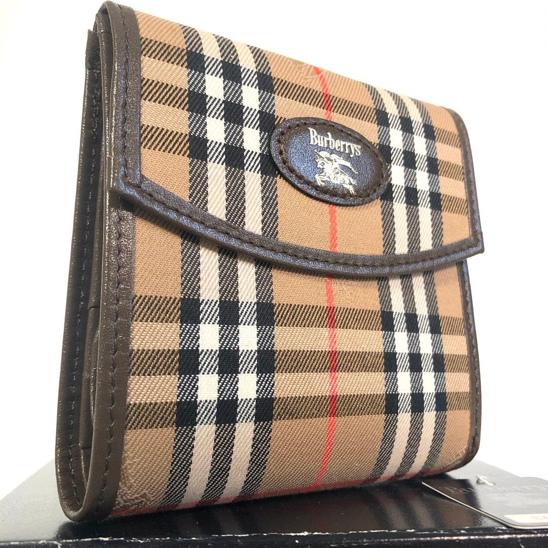 【未使用品】バーバリー 二つ折り財布 ノバチェック キャンバス ブラウン