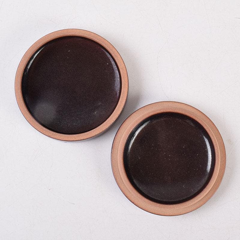 土渕善丕作　天目釉　木葉文　一文字香合　堀内宗完(兼中斎)極め箱　V　R9019