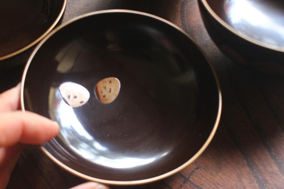 時代逸品！時代金縁黒漆に極上貝桶蒔絵の映えるお椀2点（検検京塗輪島塗蒔絵椀