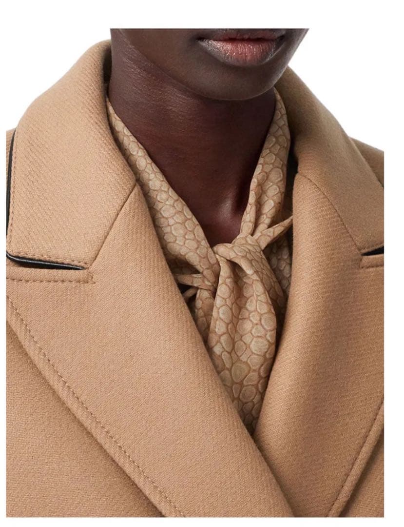 美品 BURBERRY ウールコート レザートリム キャメル UK4 カシミヤ混