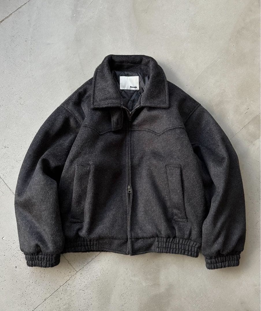 ウール混シャギースタンドネックフライトジャケット　Perushu