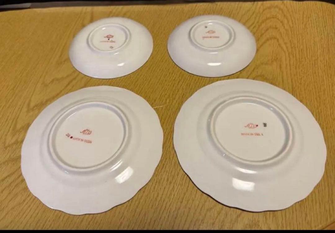 アンティーク　ソビエト　ロモノーソフ　ピンク花柄カップ＆ソーサーとケーキ皿　6点