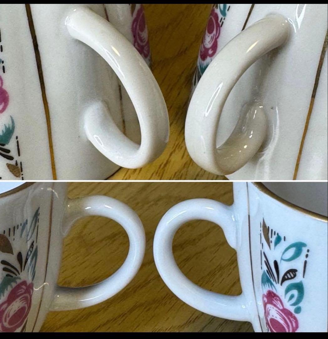 アンティーク　ソビエト　ロモノーソフ　ピンク花柄カップ＆ソーサーとケーキ皿　6点