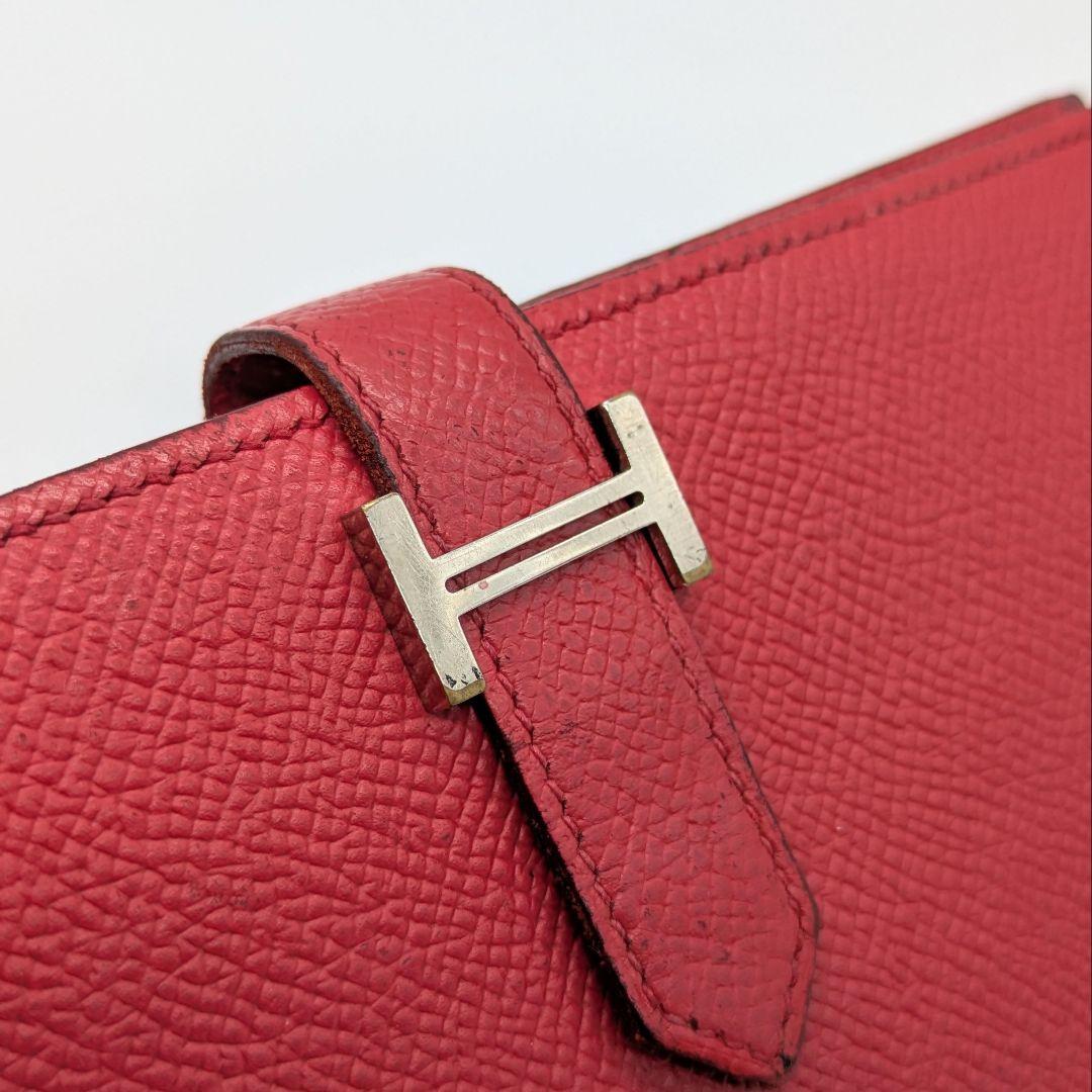 【お得品】エルメス HERMES ベアン クラシック 赤 2つ折り財布 長財布