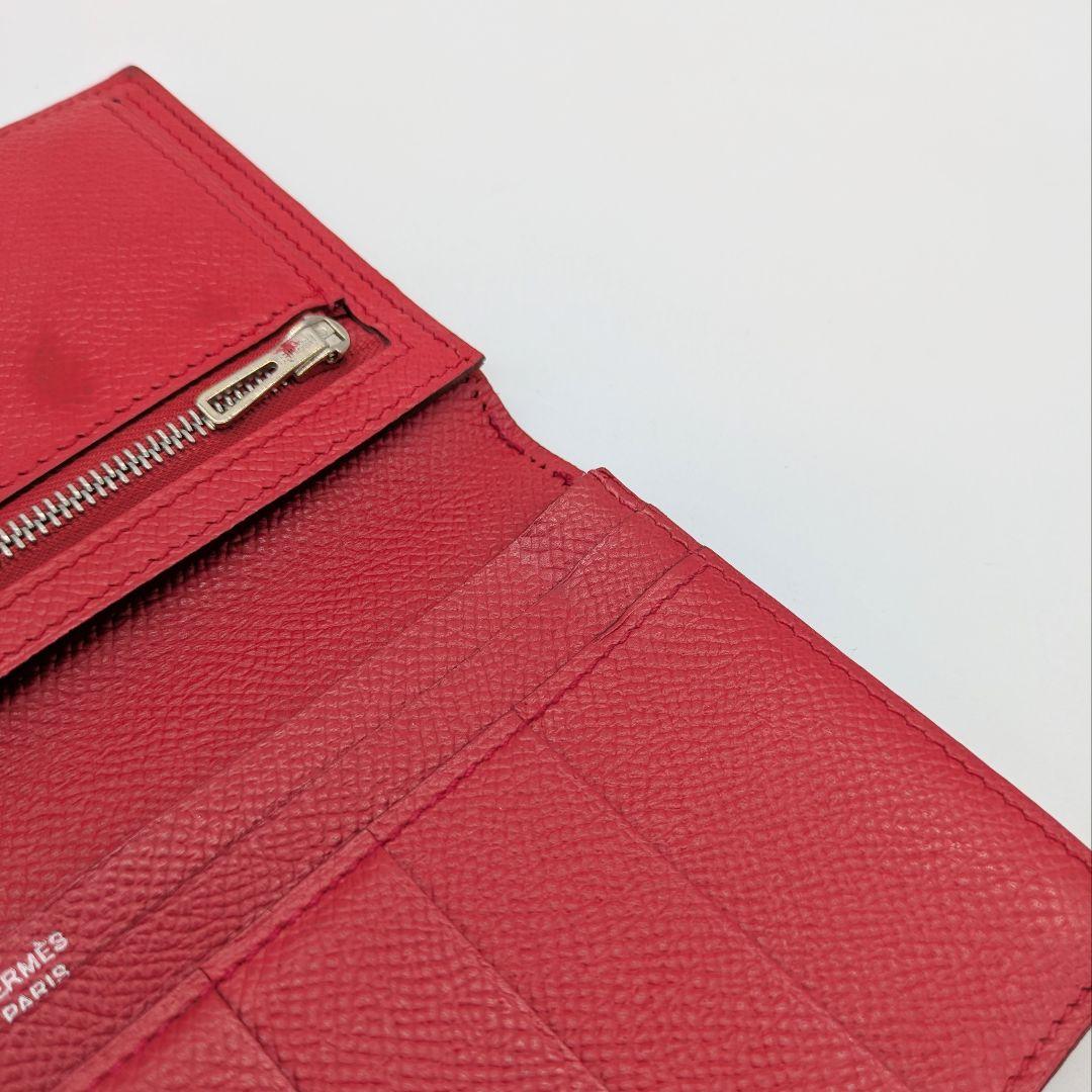 【お得品】エルメス HERMES ベアン クラシック 赤 2つ折り財布 長財布