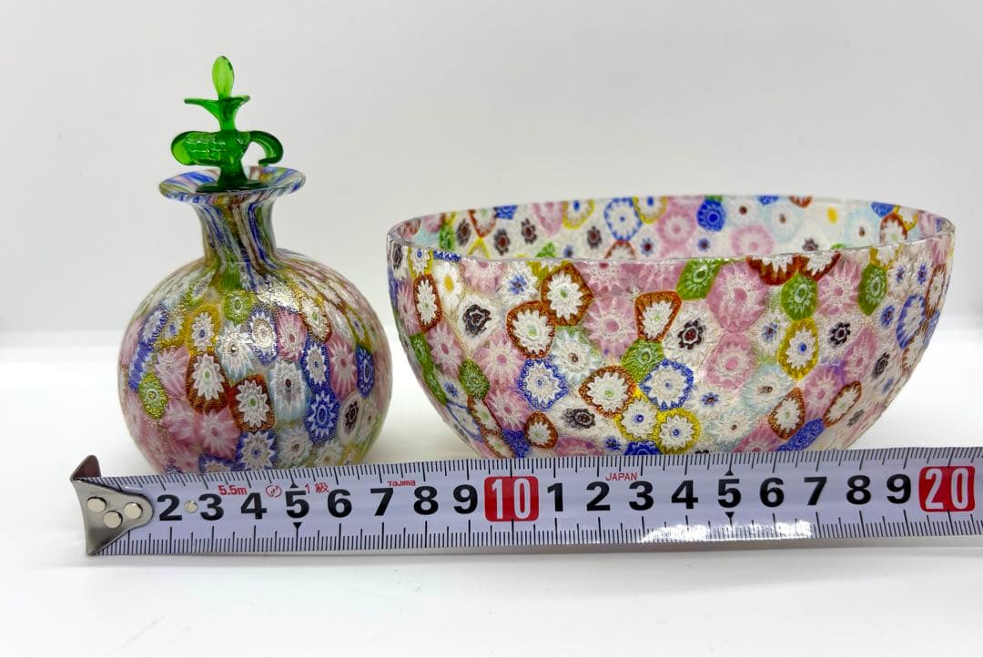 #ムラノガラス ミルフィオリ香水瓶 & ボウル セット　ベネチアンガラスP-3m