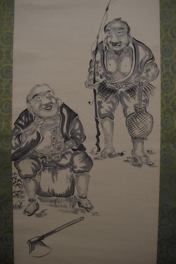 夢山人/漁礁問答画賛/掛軸☆宝船☆Z-476