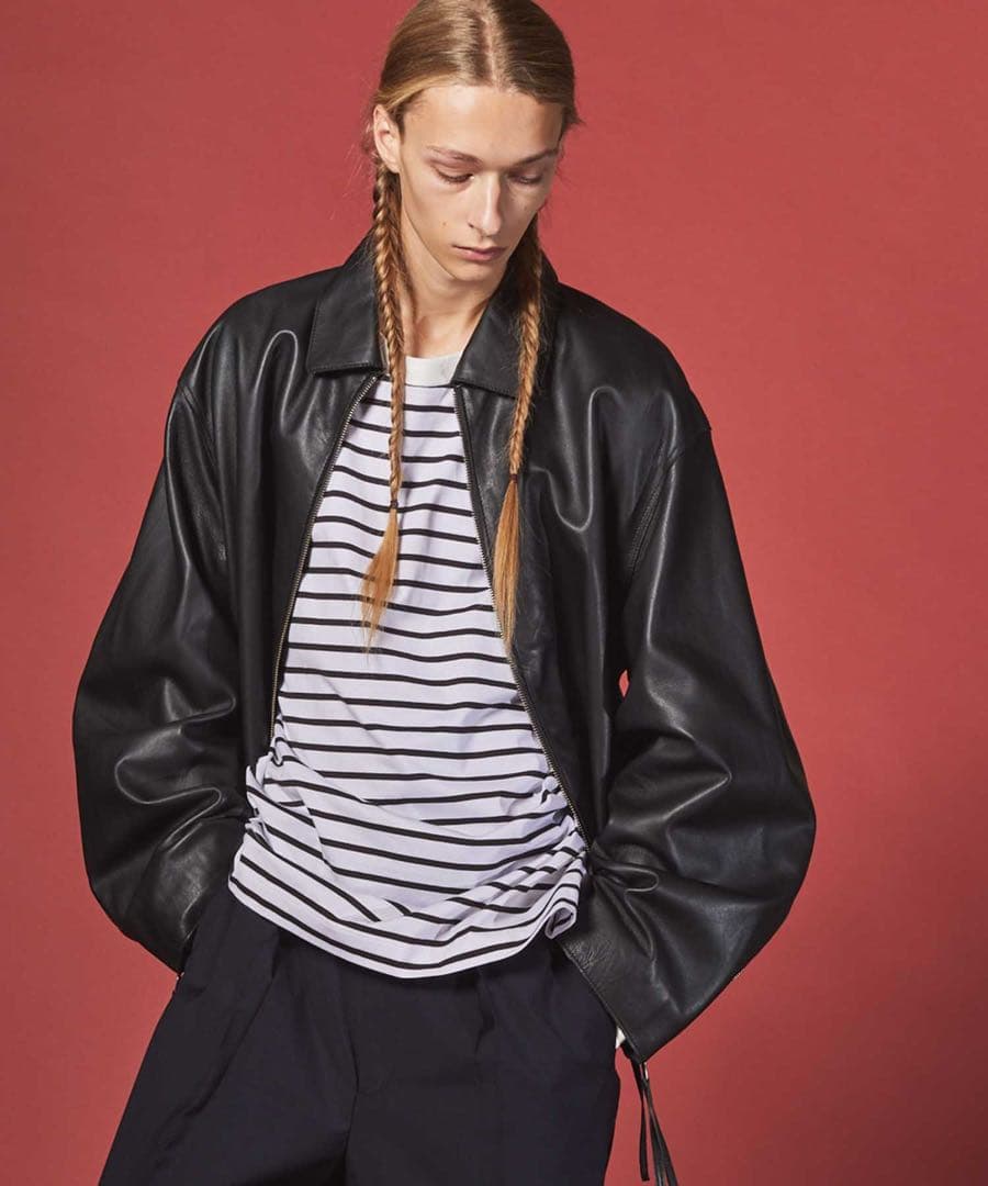 メゾンスペシャル ラムレザープライムオーバー襟付きシングルライダースジャケット